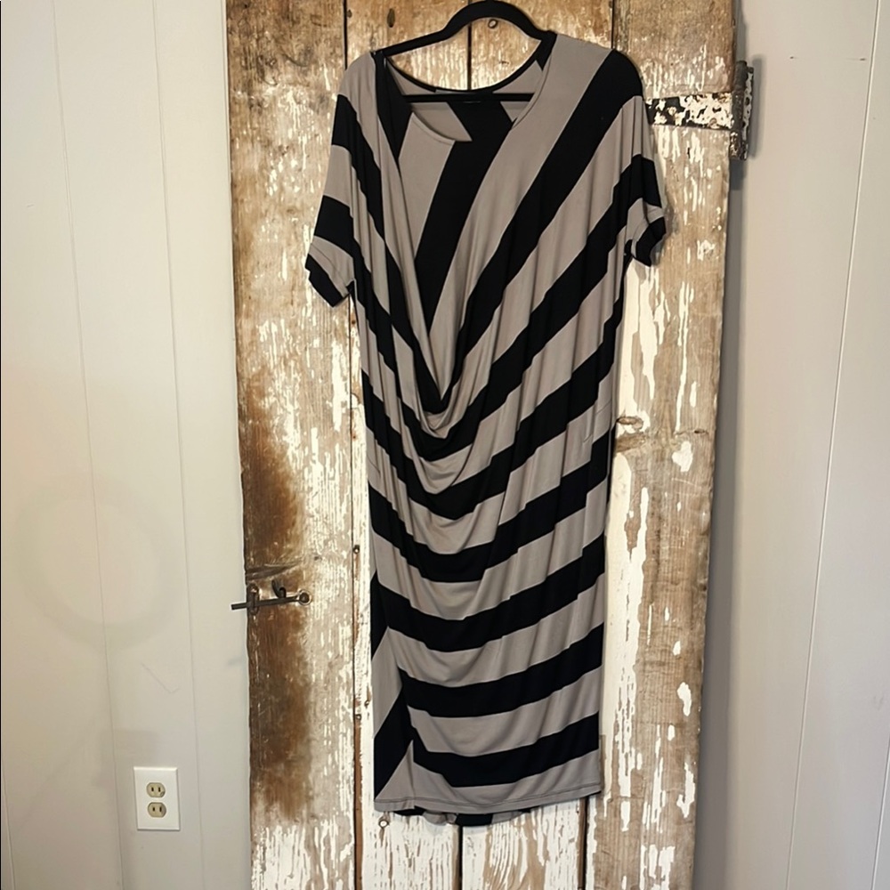Alembika Striped Black and Gray Women's Dress 8/10